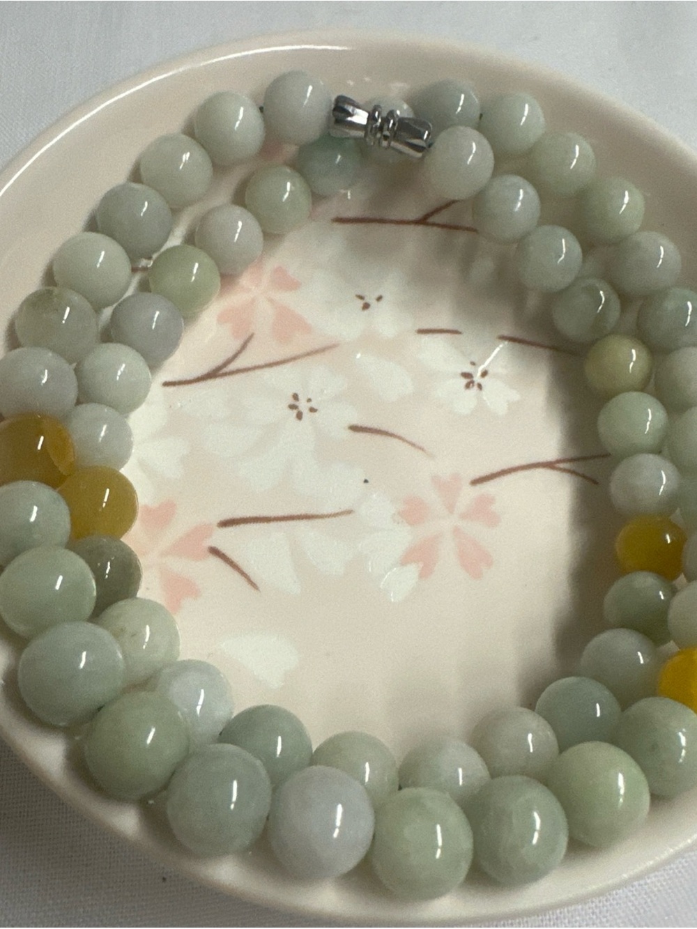 Jade Bead Necklace in Pale Green and Honey Yellow